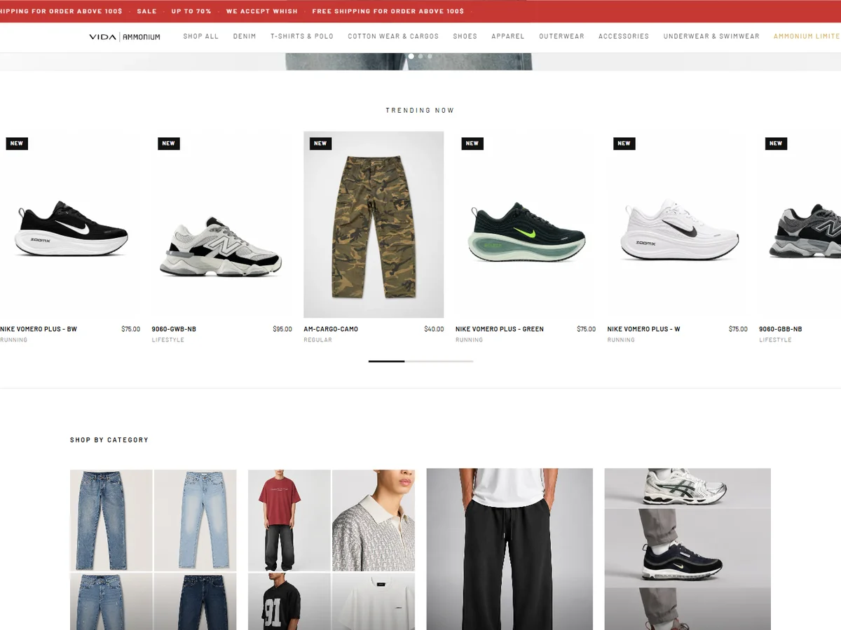Screenshot of the Ammonium by Vida homepage
